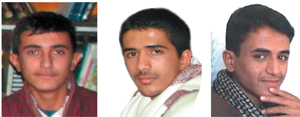 Pictures of three of the minors who were detained Thursday because of celebrating Al-Ghadeer Eid. From left: Abdullah Almutwakil, Ishaq Al-Kahlani, abd Mohammed Al-Hadi