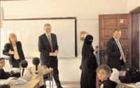 Lynes (right most) visits Raba al-Adawia school, with head teacher Fatima Zuheiri.