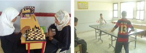 Summer centers activities include various sporting and gaming activities like chess and tennis.