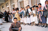 Boys as young as 7 years old waiting to vote in Amran, April 27. Photo by Saddam Al-Ashmoori