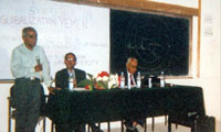 L-R: Prof. Jayaraman, making his presentation. Prof. A. K. Sharma, Head, Prof D. Thakur on the chair.