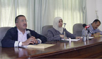 From left: Nasr Taha Mustafa, Nadia Al-Saqqaf and Ahmed Al-Haj at the Yemen Times debate on Wednesday.