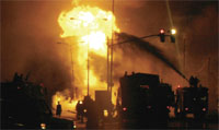 The oil tanker burned for two hours from 11.15PM until 1.13AM.